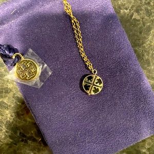 Tory Burch black & gold emblem necklace